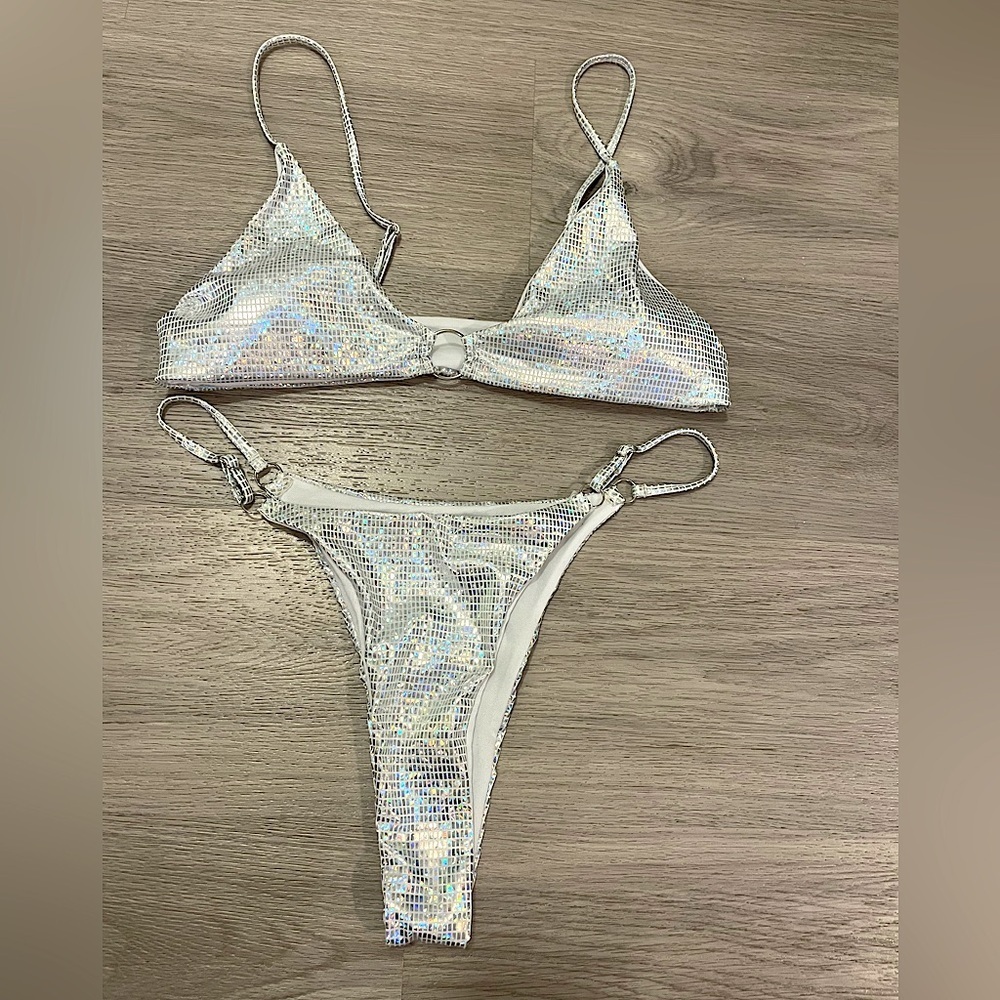 Super Sparkly Silver Bikini Swim Suit.